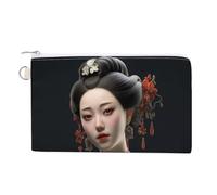 Fig Art Pattern Coin Purse Canvas Wallet Cute Change Purse Small Storage Bag with Zipper, Asian Classical Woman, One Size, Flowers and Animals