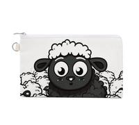 Fig Art Pattern Coin Purse Canvas Wallet Cute Change Purse Small Storage Bag with Zipper, Cartoon Black White Sheep, One Size, Flowers and Animals