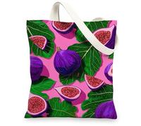Fig Canvas Tote Bags, Colorful Fruit Pattern Reusable Shopping Bags, Modern Eco-Friendly Lightweight Washable Shoulder Bags, Peach, 13x15 Inch