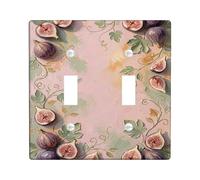 Fig Kitchen Double Light Switch Cover Plate, Vintage Rustic Vine Leaf Summer Peach Plastic Standard Size Decorative Wall Plates for Bedroom Bathroom Home Entrance Decor