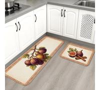 Fig Kitchen Rugs Sets of 2, Traditional Rustic Grape Leaf Harvest Beige Soft Washable Kitchen Carpets for Sink Area Laundry Room Entryway Hallway