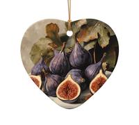 Fig Printed Heart Shape Ceramic Pendant, Perfect for Decorating Your Home Christmas Tree for Winter Parties