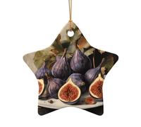 Fig Printed Star Shape Ceramic Pendant, Perfect for Decorating Your Home Christmas Tree for Winter Parties