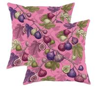 Fig Throw Pillow Covers Set of 2, Botanical Vintage Leaf Branch Summer Peach Soft Velvet Washable Square Pillow Cases for Home Living Room Bedroom Dorm Couch Decor 12x12 Inch