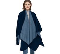 Figarge Knitted Poncho Cape Women's Winter Reversible Cape Printed Checked Knitted Blanket Nursing Pullover Women's Bohemia Geometric, navy, XXL/ 3XL
