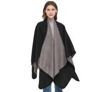 Figarge Knitted Poncho Cape Women's Winter Reversible Cape Printed Checked Knitted Blanket Nursing Pullover Women's Bohemia Geometric, Black / Grey, XXL/ 3XL