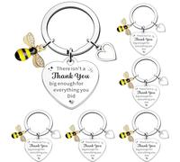 FIGCY 6 Pack Thank You Keyring Gifts, Heart-Shaped Appreciation Keychains with Bee Charm, Thank You for Everything You Did Presents for Teacher Assistant Nursery Staff, Silver Metal Key Rings