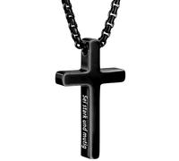 FIGCY Black Cross Necklace for Men Titanium Steel Cross Pendant Engraved with Sei stark und mutig Josua 1:9," Christian Necklace for Men Jewelry Gift