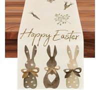 FIGCY Easter Table Runner 33x183 cm, Bunny and Carrot Design Spring Tablecloth for Dining and Living Room, for Easter Parties and Festive Occasions