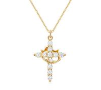 FIGCY Gold Necklace with Diamond Cross Pendant and Crown, 14K Gold-Plated Elegant Bridal Jewelry Option for Wedding, Gift Idea for Women and Girls