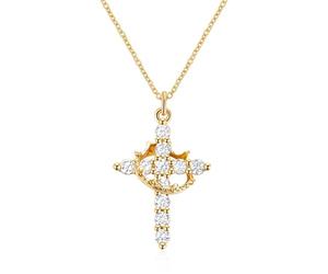 FIGCY Gold Necklace with Diamond Cross Pendant and Crown, 14K Gold-Plated Elegant Bridal Jewelry Option for Wedding, Gift Idea for Women and Girls