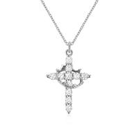 FIGCY Silver Necklace with Diamond Cross Pendant and Crown, Elegant Bridal Jewelry Option for Wedding, Gift Idea for Women and Girls