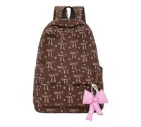 Figdews Bow Cute School Bag - Preppy Backpack for Girls Aesthetic School Backpack Kawaii Schoolbag for Teenage Secondary Primary Middle (Khaki, One Size)