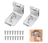 FIGFYOU 2 Pcs Right Angle Padlock Hasp, 3-Inch&4-Inch 90 Degree Right Angle Door Clasp Heavy Duty Hasp and Staple with Screws Stainless Steel Gate Latch Padlock Staple Clasp Latch for Doors Windows