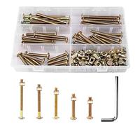 FIGFYOU 51Pcs M6 Furniture Hardware Set, Zinc-Plated Bolts & Nuts Crib Fasteners Kit - Bed Frame Screw Assortment for Bunk Cot, Beds, Furniture Assembly (40,50,60,70,80mm)