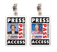FIGHERO Anchorman Ron Veronica Corningstone Set of 2 Press Pass ID Badge, Burgundy