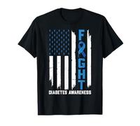 Fight American Flag Blue Ribbon Support Diabetes Awareness T-Shirt