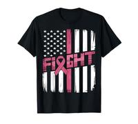 Fight Breast Cancer Pink Ribbon American Flag T-Shirt