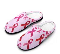 Fight Breast Cancer Ribbon Breathable Slippers Women Slip On Winter Warm House Slippers Shoes Bedroom 7-8(39-40