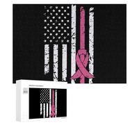 Fight Breast Cancer U.S. Flag Funny Wooden Picture Puzzle Wood Jigsaw Creative Gift for Adults And Family Game