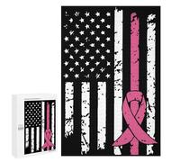 Fight Breast Cancer U.S. Flag Funny Wooden Picture Vertical Version Puzzle Wood Jigsaw Creative Gift for Adults And Family Game