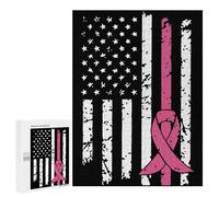 Fight Breast Cancer U.S. Flag Funny Wooden Picture Vertical Version Puzzle Wood Jigsaw Creative Gift for Adults And Family Game