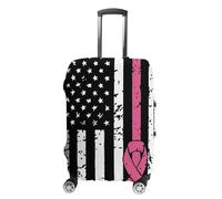 Fight Breast Cancer U.S. Flag Luggage Case Cover Protective Suitcase Covers Anti Scratch Baggage Washable Fits 19-32 Inch L