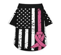 Fight Breast Cancer U.S. Flag Pet Shirt Button Up Summer Clothes Breathable T-Shirt for Small Medium Dogs Cats