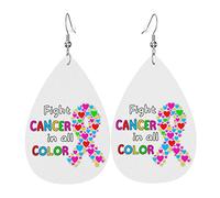 Fight Cancer In All Color Fight Cancer Awareness Ribbons Leather Earrings For Women Dangle Earring Drop Pendant With Hook Gifts For Adult Girl