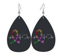 Fight Cancer In All Color Fight Cancer Awareness Ribbons Leather Earrings For Women Dangle Earring Drop Pendant With Hook Gifts For Adult Girl