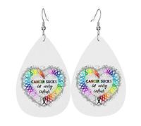Fight Cancer In All Color Fight Cancer Awareness Ribbons Leather Earrings For Women Dangle Earring Drop Pendant With Hook Gifts For Adult Girl