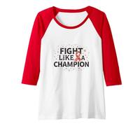 Fight Like A Champion Cancer Awareness Inspiration Raglan Baseball Tee, Women, Red/White, S