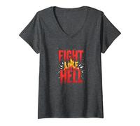Fight Like Hell: Fierce Motivational Slogan for Warriors V-Neck T-Shirt, Women, Dark Heather Grey, XL