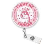Fight Me Coward Badge Reel Retractable Funny Pink Raccoon Cute Humor Sarcastic Nurse CNA Phlebotomy Nursing RN Id Badge Holder 1.6 Inches Acrylic Accessories for Office Medical Worker Teacher Student