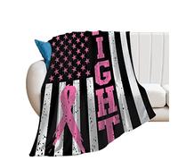 Fight Pink Ribbon USA Flag Flannel Fleece Lightweight Throw Blankets Decoration Blanket Warm Winter 80"x60"