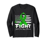 Fight Spinal Cord Injury Awareness Green Ribbon USA Flag Long Sleeve T-Shirt