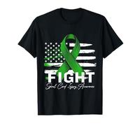 Fight Spinal Cord Injury Awareness Green Ribbon USA Flag T-Shirt