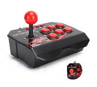 Fight Stick Wired with Metal 6 Round Buttons, Compatible with PC Black Red Color Scheme