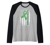Fight The Stigma Green Ribbon Awareness American Flag Raglan Baseball Tee