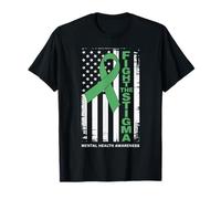 Fight The Stigma Green Ribbon Awareness American Flag T-Shirt