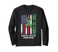 Fight The Stigma Mental Health Awareness American Flag Long Sleeve T-Shirt