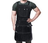 FIGHTECH® Leather Work Apron with Tool Pockets | Welding Apron w Kevlar Stitching | Woodworking Shop Apron | Adjustable M-XXL, Black