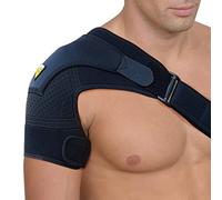 Shoulder Support Brace | Injury Prevention Immobilizer | Shoulder Compression Wrap Strap | Rotator Cuff Support for Men, Women - Premium Quality Strap by FIGHTECH (Black, L-XL)