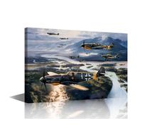 Fighter in the WWII Wall Art for Living Room Aircraft Picture Poster Canvas Art Prints Artwork Bf 109 Raid Aircraft Wall Decor for Bedroom Giclee Gallery-Wrapped Ready to Hang 24x16 in