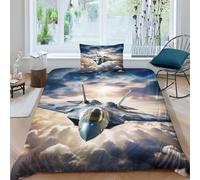 Fighter Jet 3D for Childrens And Adults Printed Duvet Cover Set with Pillow Cases Airplane Quilt Bedding Set Single（135x200cm）