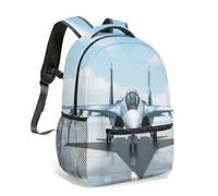 Fighter Jet Backpack, Black, White and Grey Comic Style 16 Inch Rucksack, All Over Print Aviation Gift School Bag for Kids & Adults (04)