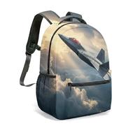 Fighter Jet Backpack, Black, White and Grey Comic Style 16 Inch Rucksack, All Over Print Aviation Gift School Bag for Kids & Adults (07)