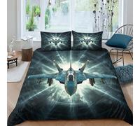 Fighter Jet Bedding Set Soft Cosy Easy Care Duvet Cover with Hidden Zipper Pillowcases And Quilt Cover,3D Printed Fighter Planes Theme Room Decoration 3 Pcs Set for Kids,Adults King（220x240cm）