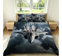 Fighter Jet Cloud Trails King Duvet Cover Set 220 x 260 cm 3 PCS Single Bedding Set Soft Breathable and Lightweight Microfiber Duvet Cover Gray Quilt Cover with 2 Pillowcases G-1920