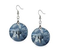Fighter Jet F-209 Round Wooden Earrings Boho Drop Pendant Fashion Gifts for Women
